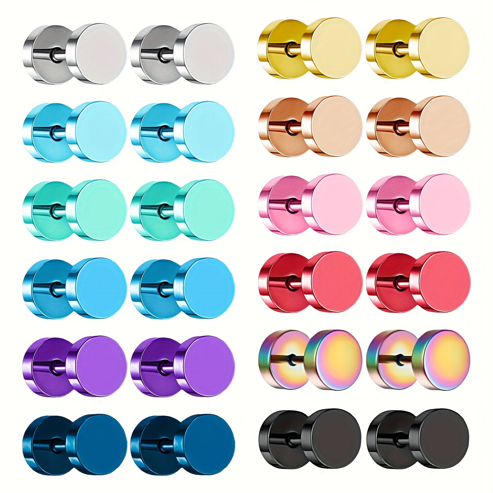 24pcs Stainless Steel Dopamine Color Barbell Earrings
